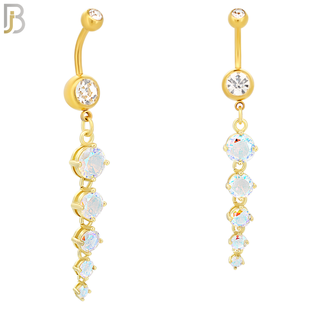 N090  - 316L Stainless Steel Dangling Round Zircons Belly Ring image 2