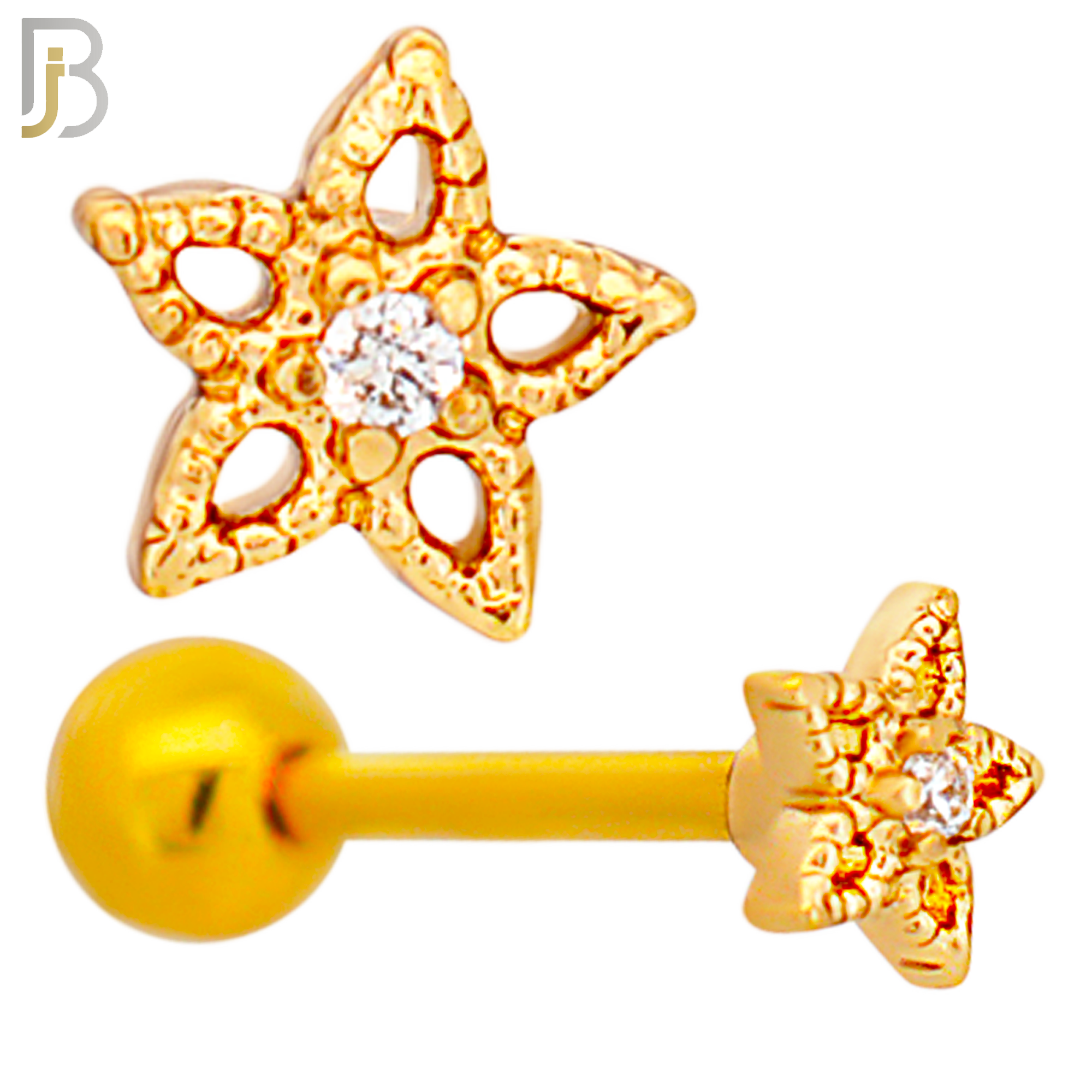 TB77 - 316L Stainless Steel Hollow Star with Center CZ Tragus/Cartilage Barbell (PACK OF 6) image 2