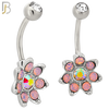 NB92 - 316L Stainless Steel Flower  Design CZ Banana Belly Ring and 5mm Screw Top image 1