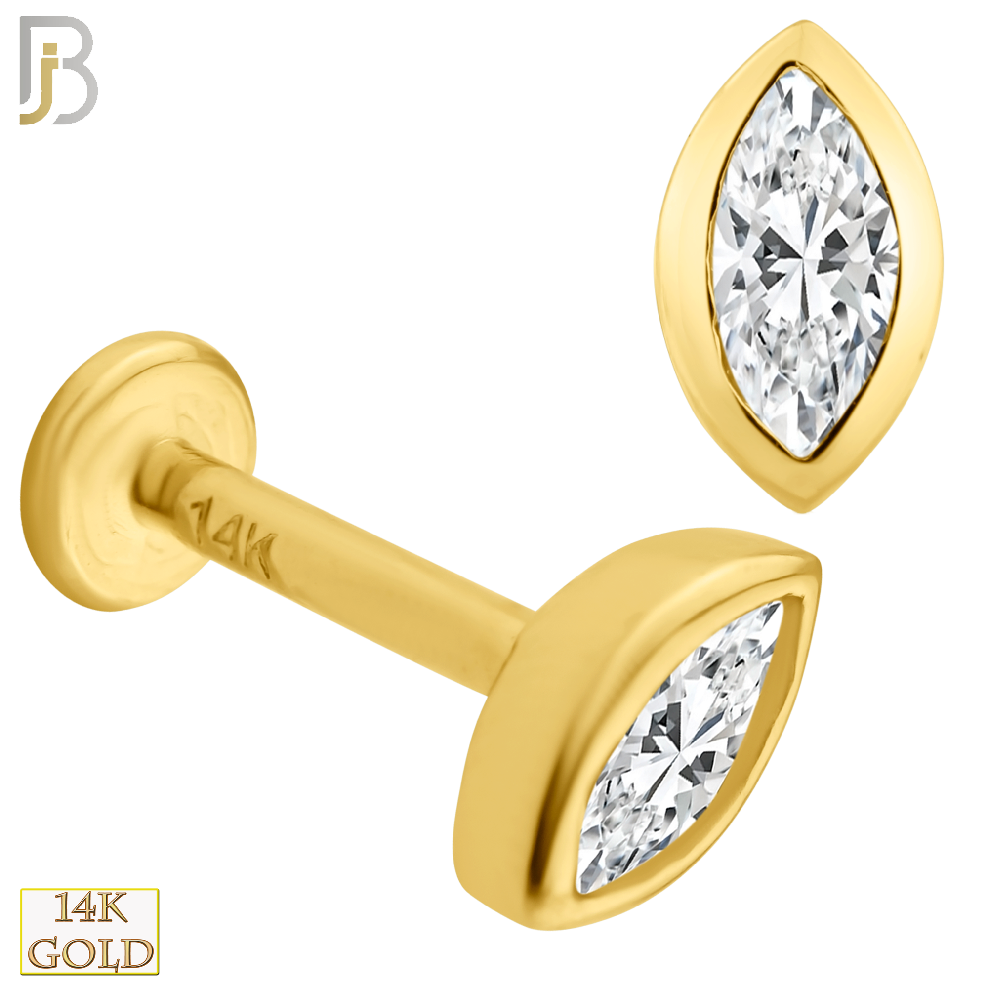 14-LB38 - 14k Gold Marquise Shaped CZ in Bezel Setting Labret image 0