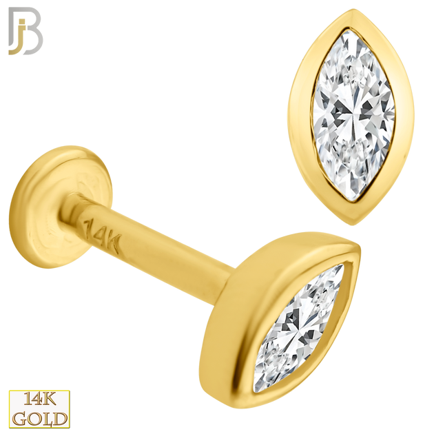14-LB38 - 14k Gold Marquise Shaped CZ in Bezel Setting Labret image 0