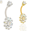 NB35 - 316L Stainless Steel Sunflower Zircon Banana Belly Navel Ring image 0