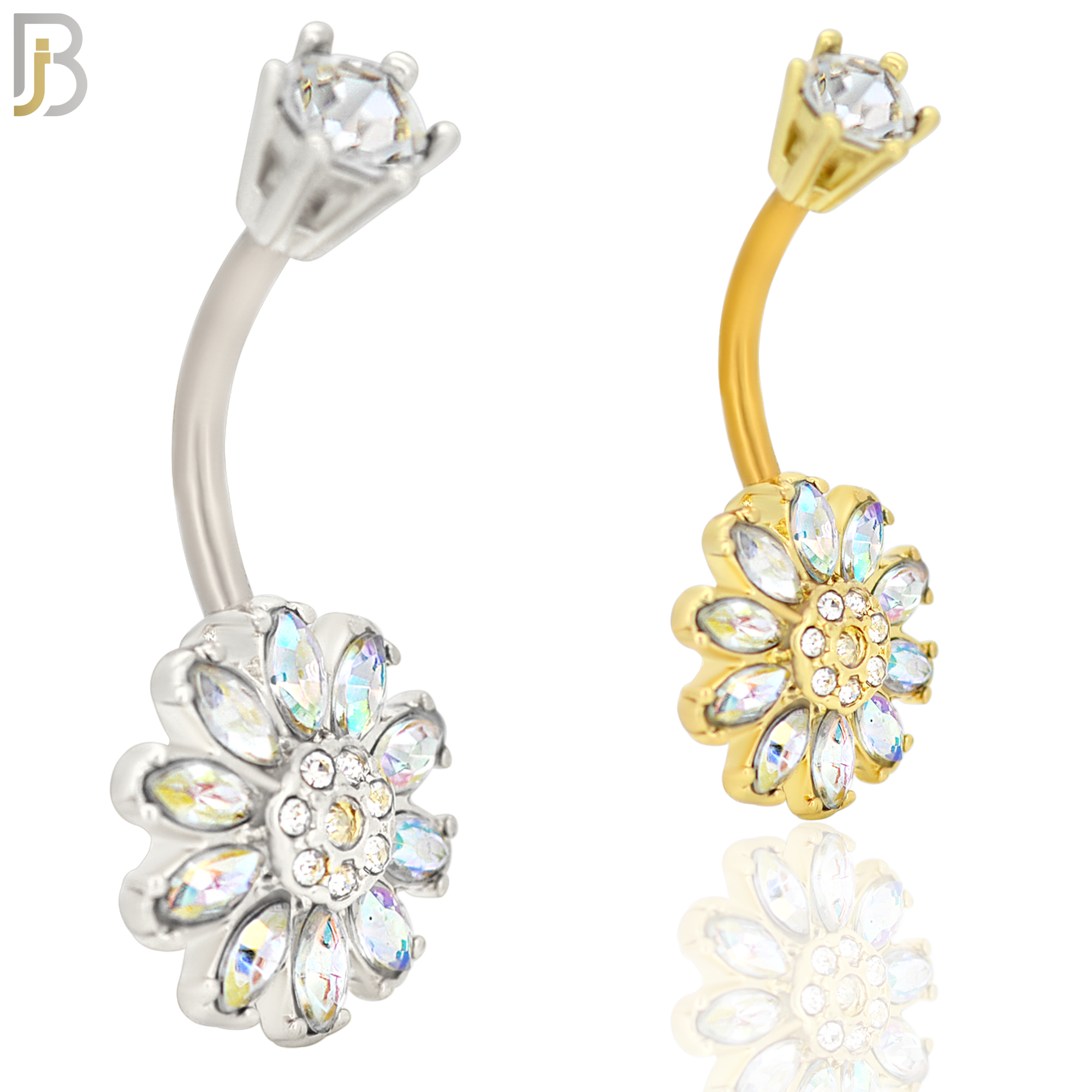 NB35 - 316L Stainless Steel Sunflower Zircon Banana Belly Navel Ring image 0