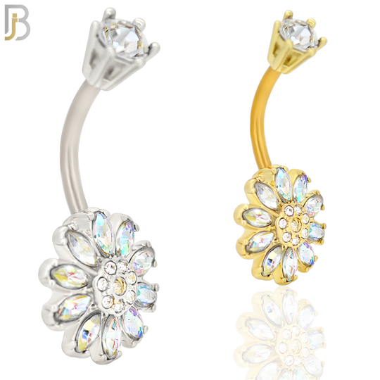 NB35 - 316L Stainless Steel Sunflower Zircon Banana Belly Navel Ring image 0
