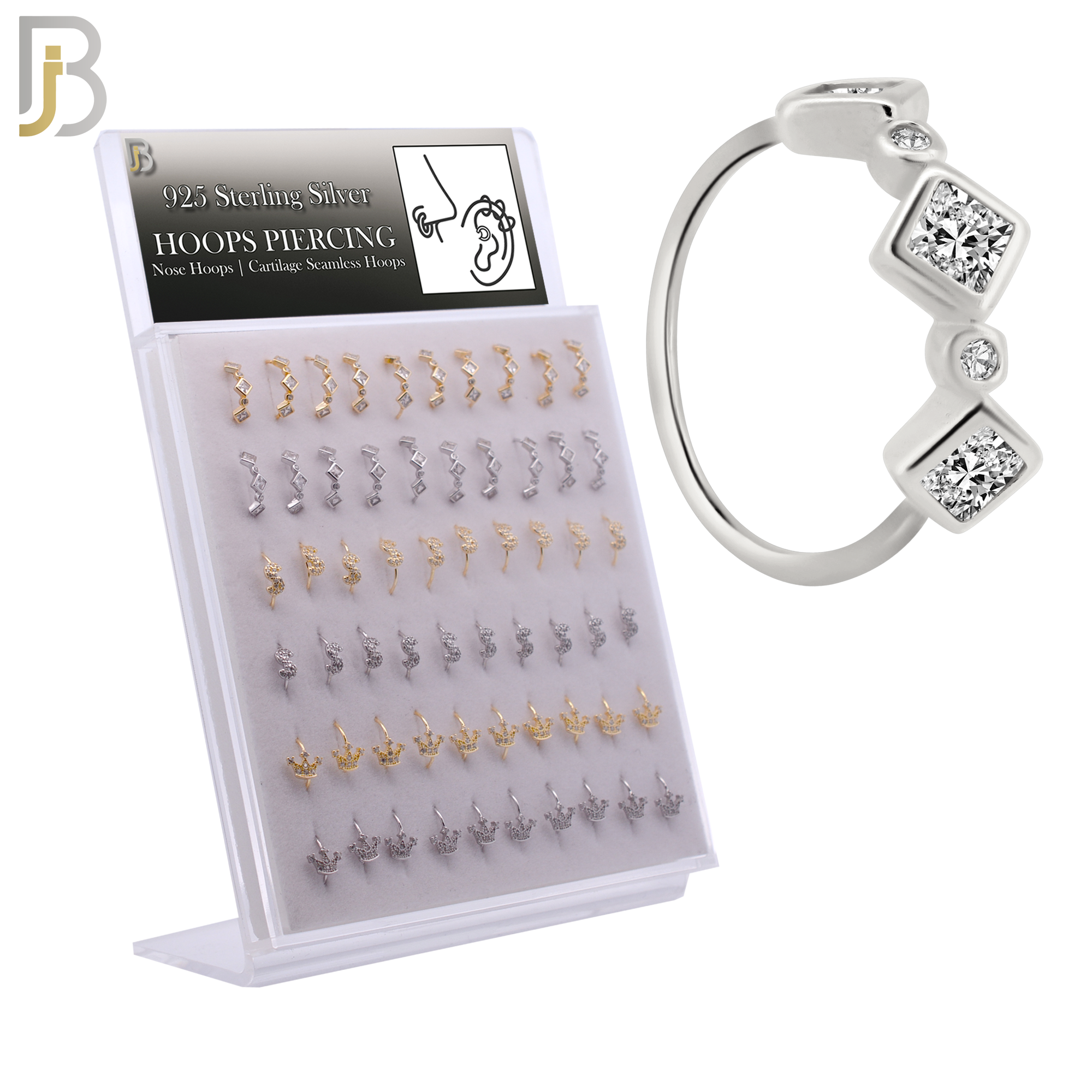 925-PK-CT9MX5-SG60 - 925 Sterling Silver Three Different Designs Nose Hoop - Pack of 60 image 0