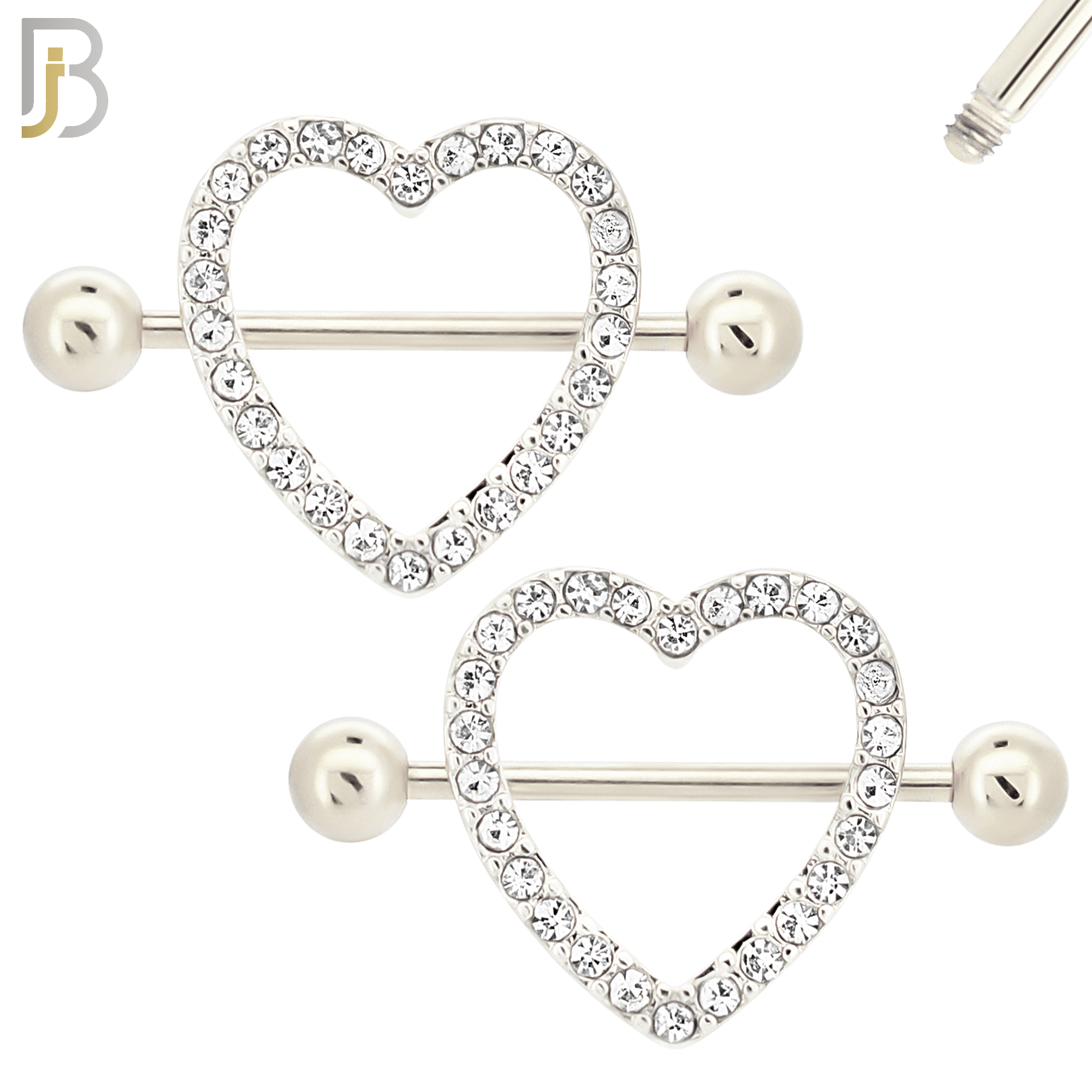 NP21 - 316L Surgical Steel Screw Shield Barbell with Heart Design Zircon Pair image 1
