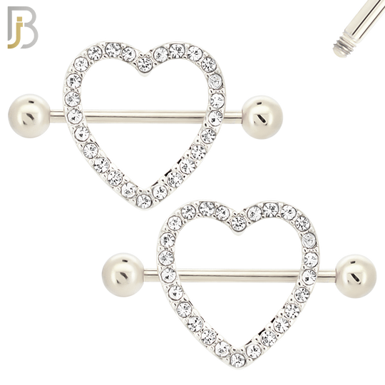 NP21 - 316L Surgical Steel Screw Shield Barbell with Heart Design Zircon Pair image 1