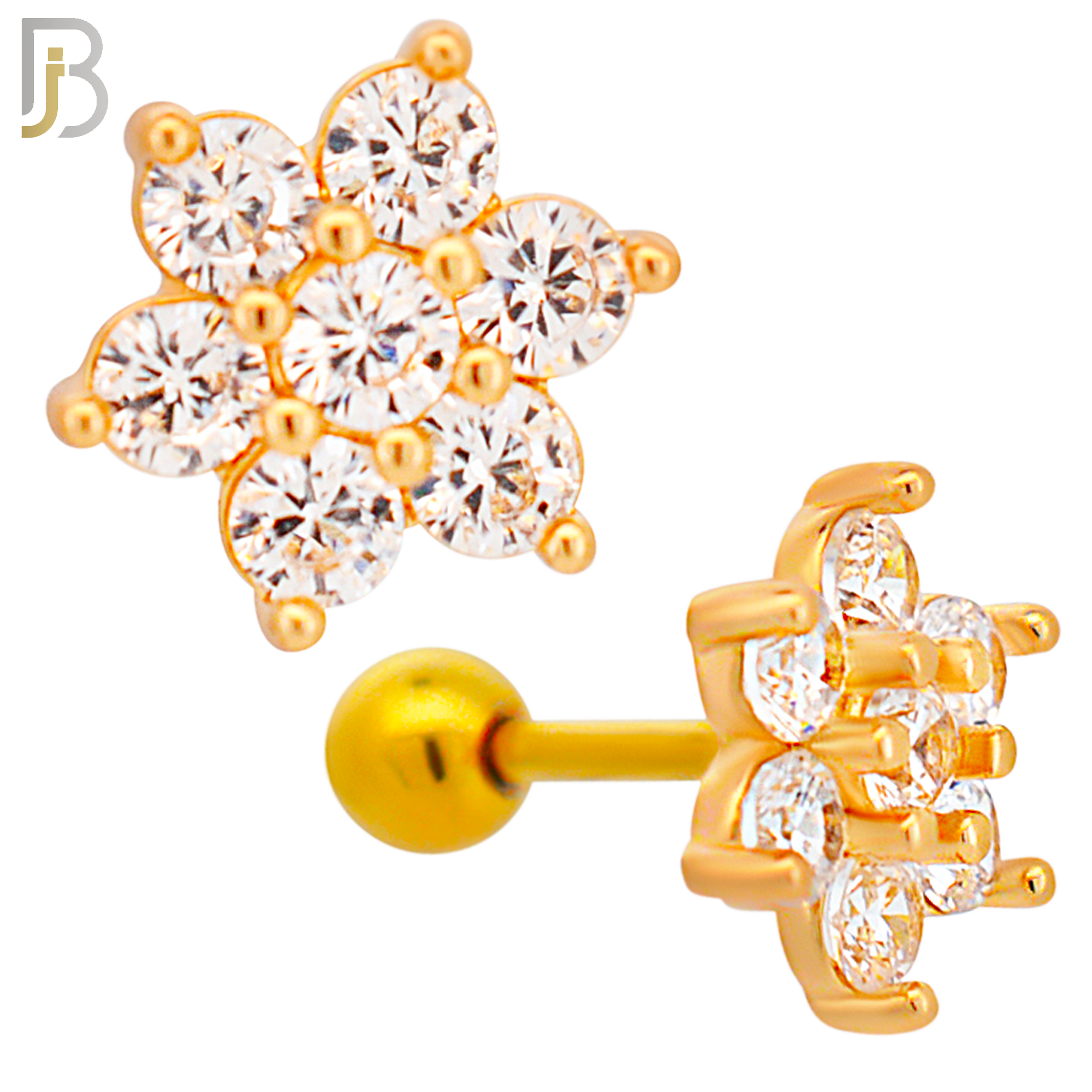 TB87 - 316L Stainless Steel Flower with CZ Tragus/Cartilage Barbell (PACK OF 6) image 2
