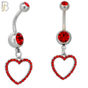 N026  - 316L Stainless Steel Dangling Hollow Heart with Zircon Design Belly Ring with 4mm Screw Ball image 1