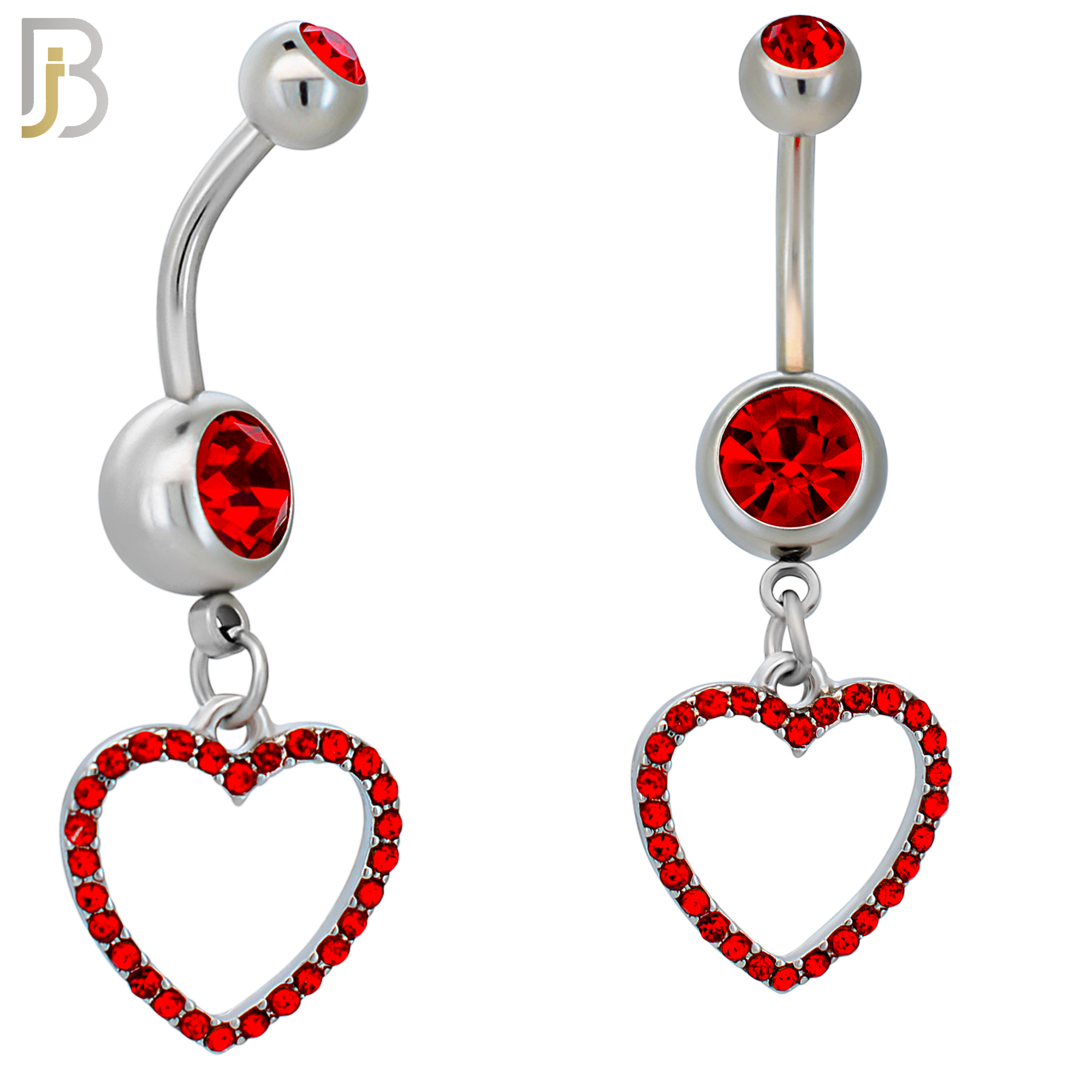N026  - 316L Stainless Steel Dangling Hollow Heart with Zircon Design Belly Ring with 4mm Screw Ball image 1