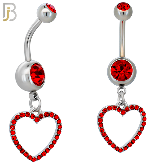 N026  - 316L Stainless Steel Dangling Hollow Heart with Zircon Design Belly Ring with 4mm Screw Ball image 1