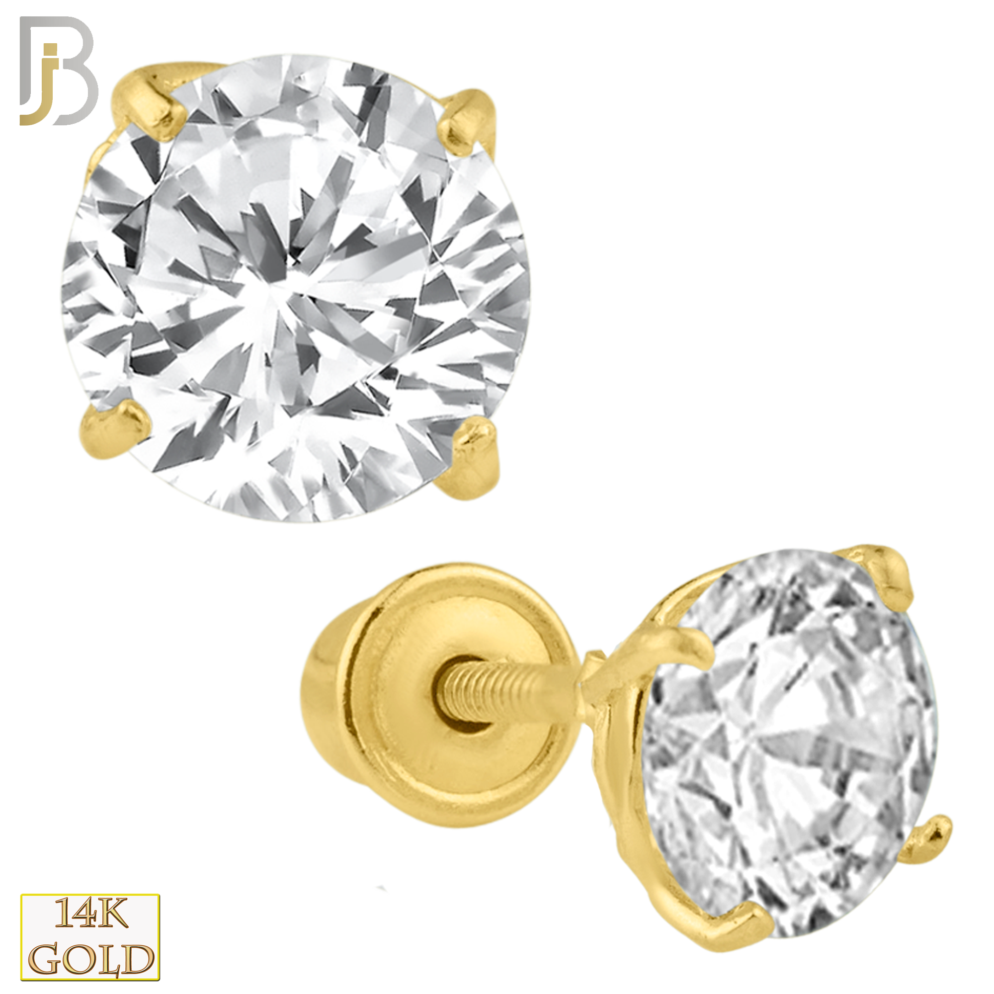 14-ES04RYC - 14k Yellow Gold Screw Back Stud Earrings Casting Prong Setting with Round Clear  Zircon image 1