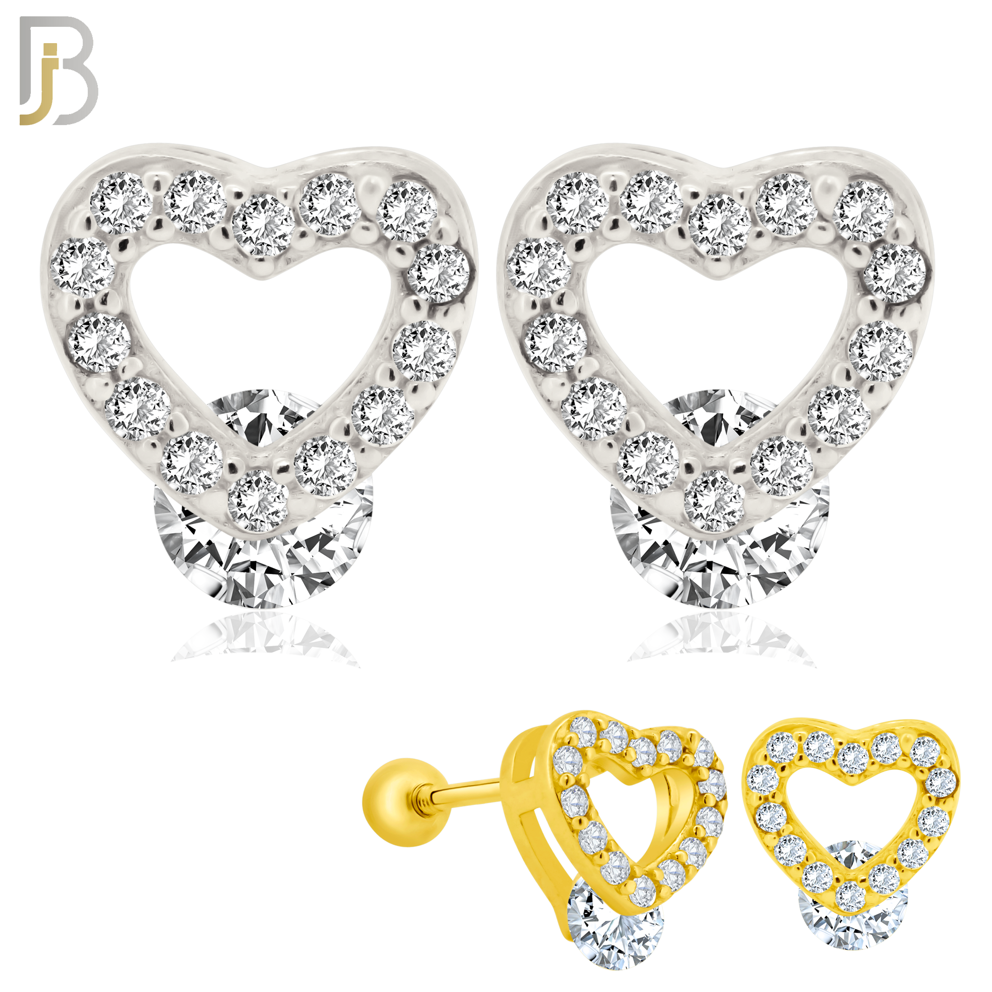 925-ES206 - Screw Ball Back - .925 Sterling Silver Heart Design Earring Stud with Clear Zircon image 0