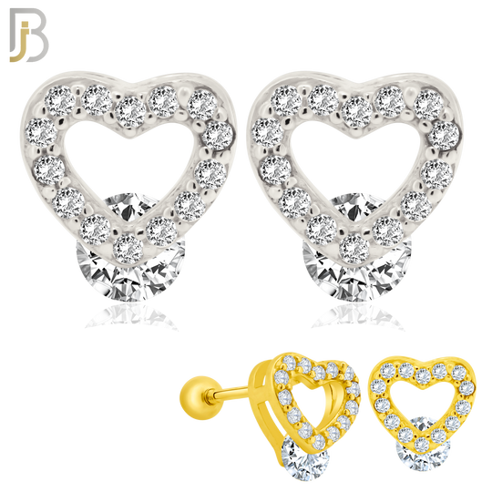 925-ES206 - Screw Ball Back - .925 Sterling Silver Heart Design Earring Stud with Clear Zircon image 0