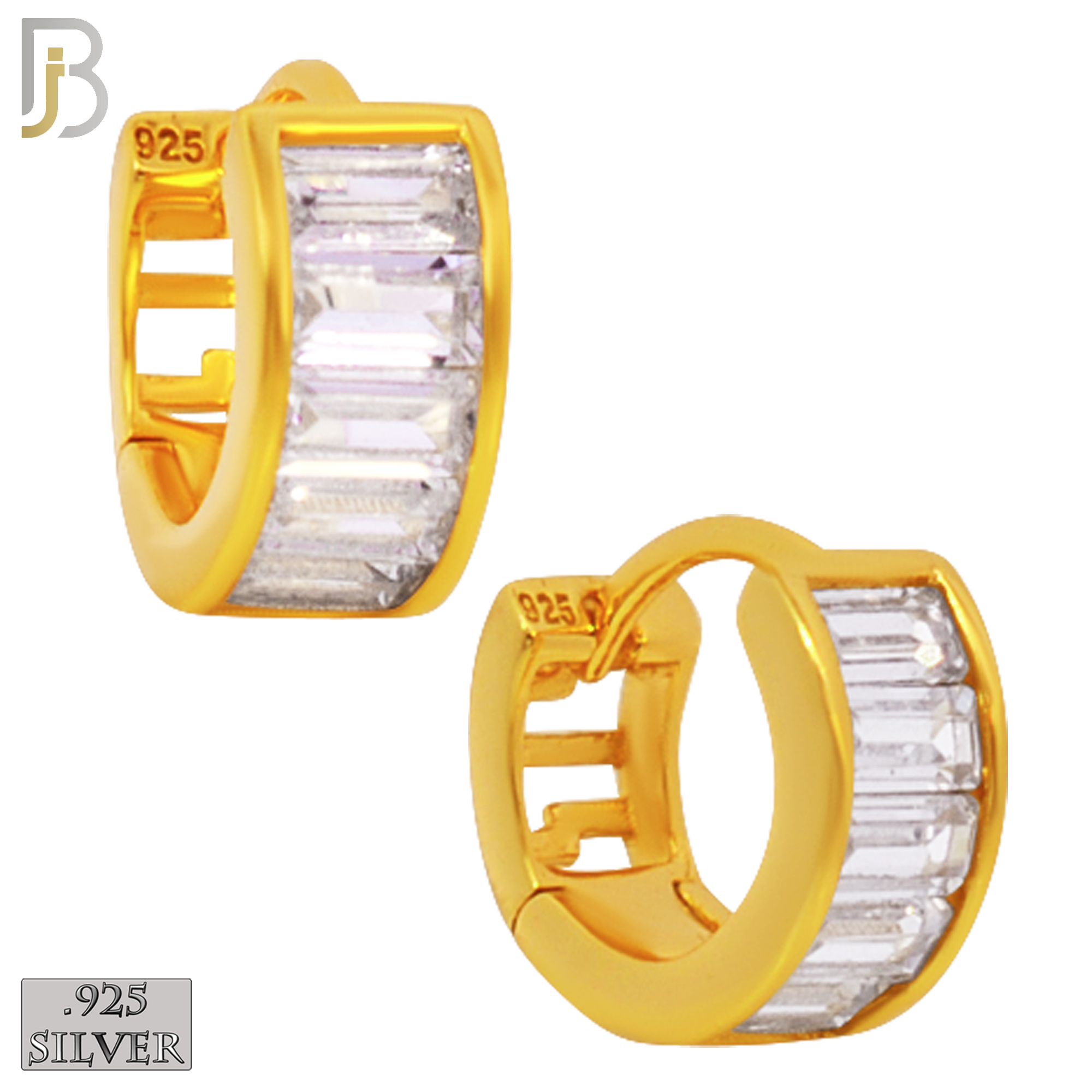925-ES179 - .925 Sterling Silver Curve Design Huggies Earring with Baguette Zircon image 2