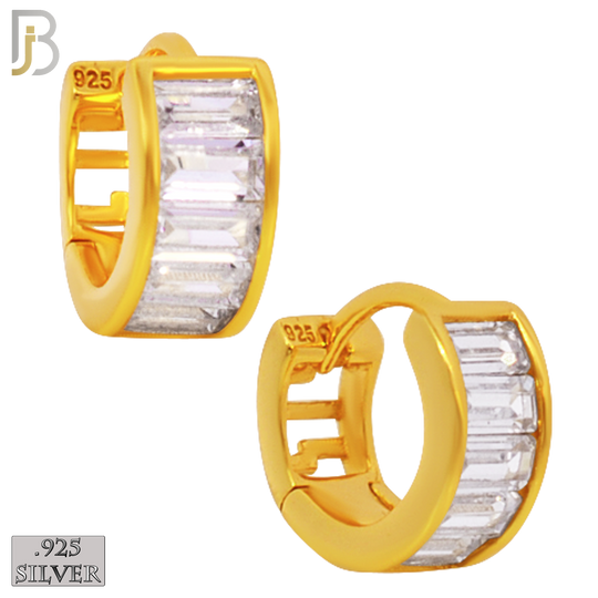 925-ES179 - .925 Sterling Silver Curve Design Huggies Earring with Baguette Zircon image 2