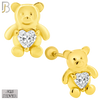 925-ES371 - Screw Ball Back - .925 Sterling Silver Bear with Heart Shaped CZ Stud Earrings image 2