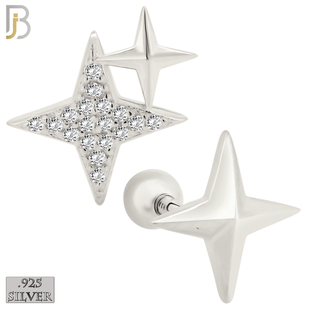 925-ES370 - Screw Ball Back - .925 Sterling Silver Four Point Star Mismatched Stud Earrings image 1