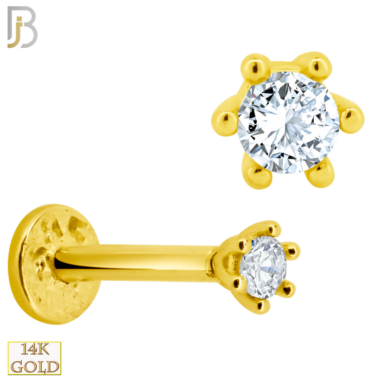14-LB54 - 14k Yellow Gold 16g Labret with Round Zircon in Six Prong Setting image 0