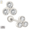 925-ES418 - Screw Ball Back - 925 Sterling Silver Three Bezel Set Round CZ in Triangle Stud Earrings image 0
