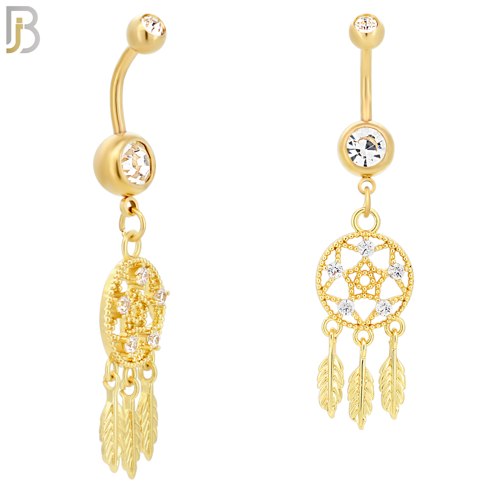 N024  - 316L Stainless Steel Dangling Dream Catcher with Zircon Design Belly Ring with 5mm Screw Ball image 2
