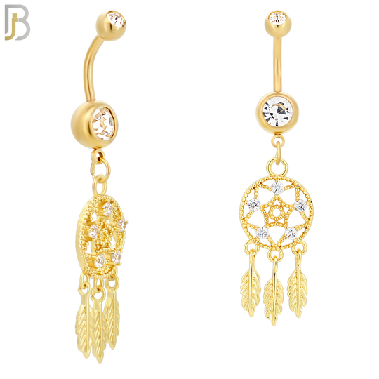 N024  - 316L Stainless Steel Dangling Dream Catcher with Zircon Design Belly Ring with 5mm Screw Ball image 2