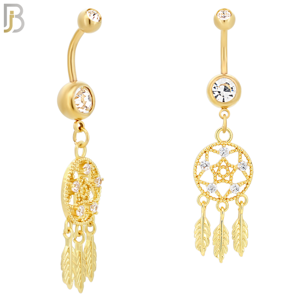 N024  - 316L Stainless Steel Dangling Dream Catcher with Zircon Design Belly Ring with 5mm Screw Ball image 2