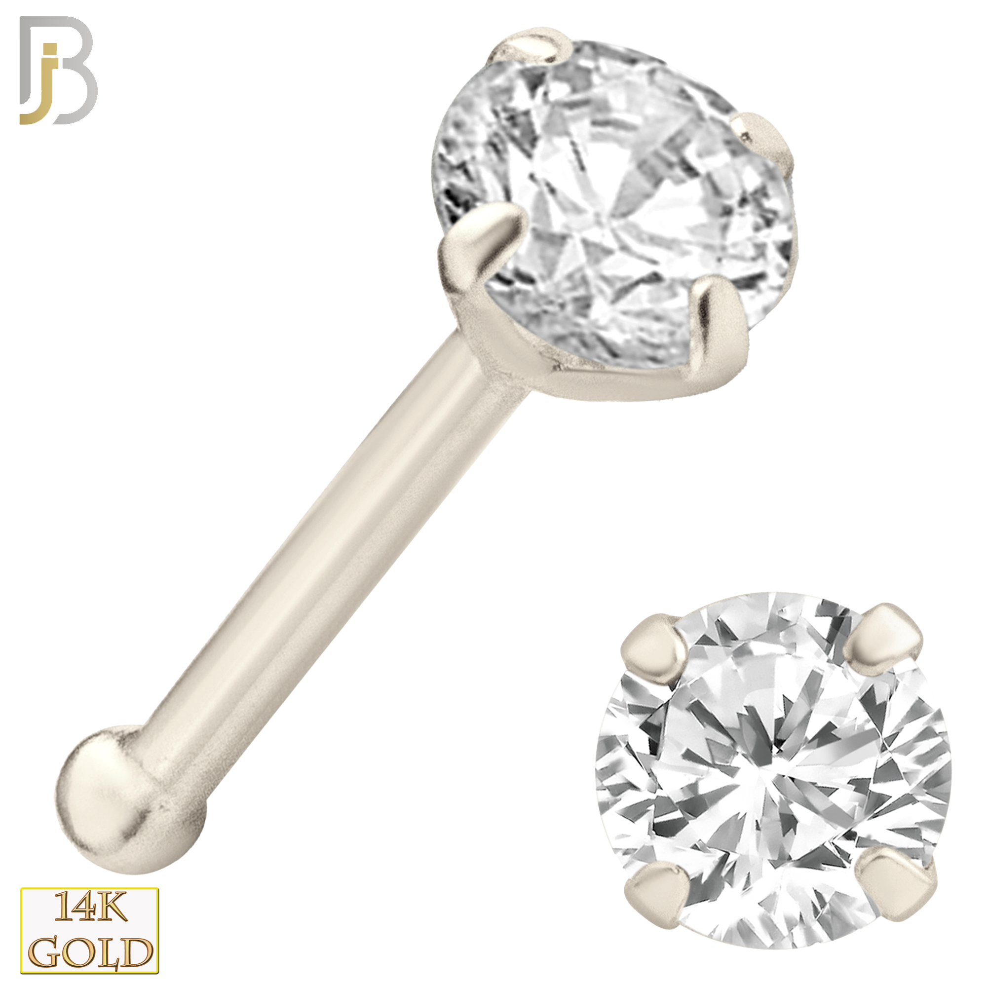 14-NR01CW-22 - 14k Solid White Gold 22g Prong Setting  Round Cubic Zircona Nose Bone image 3