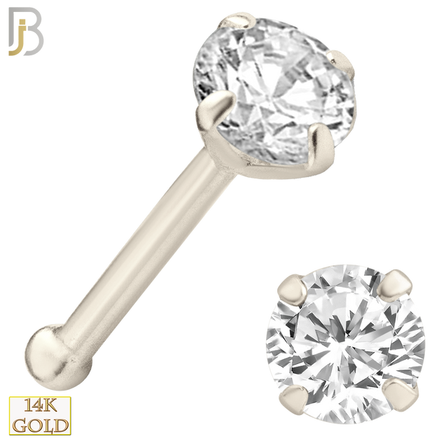 14-NR01CW-22 - 14k Solid White Gold 22g Prong Setting  Round Cubic Zircona Nose Bone image 3