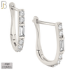 925-ES395 - .925 Sterling Silver Round and Baguette CZ Studded Hoop Earrings image 0