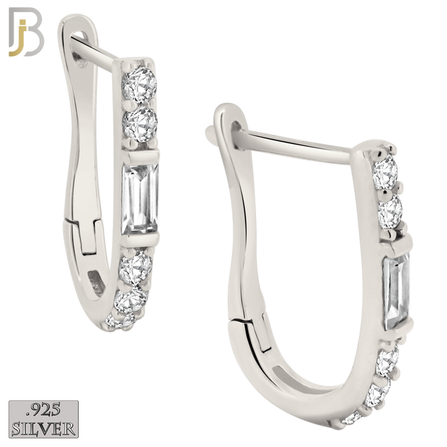 925-ES395 - .925 Sterling Silver Round and Baguette CZ Studded Hoop Earrings image 0