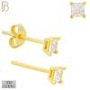 925-ES72-GC - .925 Sterling Silver Gold Plated Earring Stud Casting Square Princess Cut Prong Setting Clear Zircon image 2