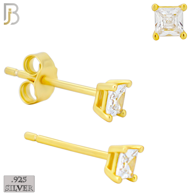 925-ES72-GC - .925 Sterling Silver Gold Plated Earring Stud Casting Square Princess Cut Prong Setting Clear Zircon image 2