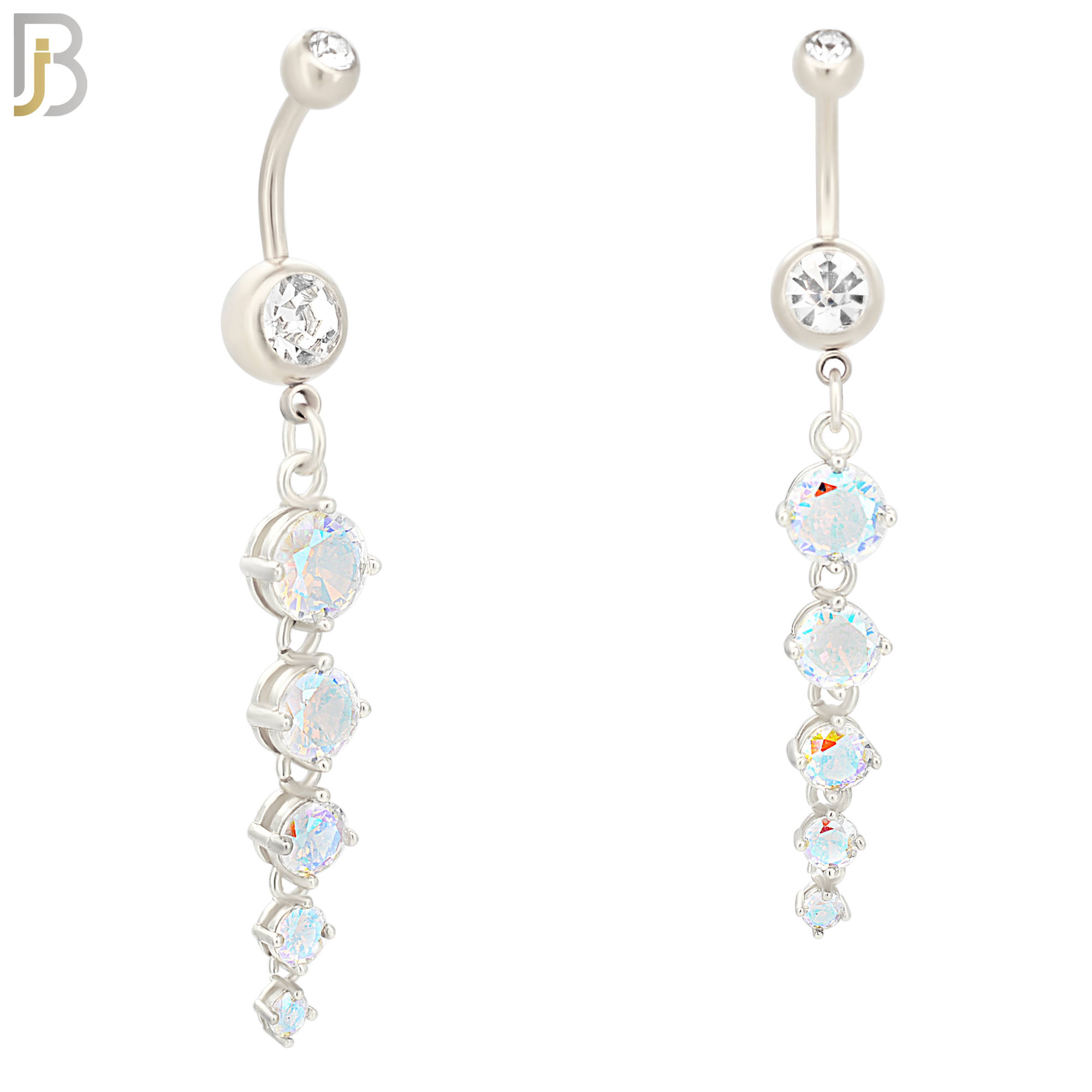 N090  - 316L Stainless Steel Dangling Round Zircons Belly Ring image 1