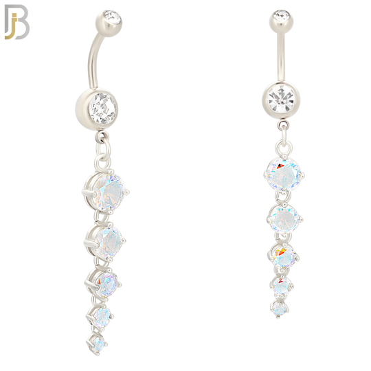 N090  - 316L Stainless Steel Dangling Round Zircons Belly Ring image 1