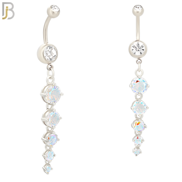 N090  - 316L Stainless Steel Dangling Round Zircons Belly Ring image 1