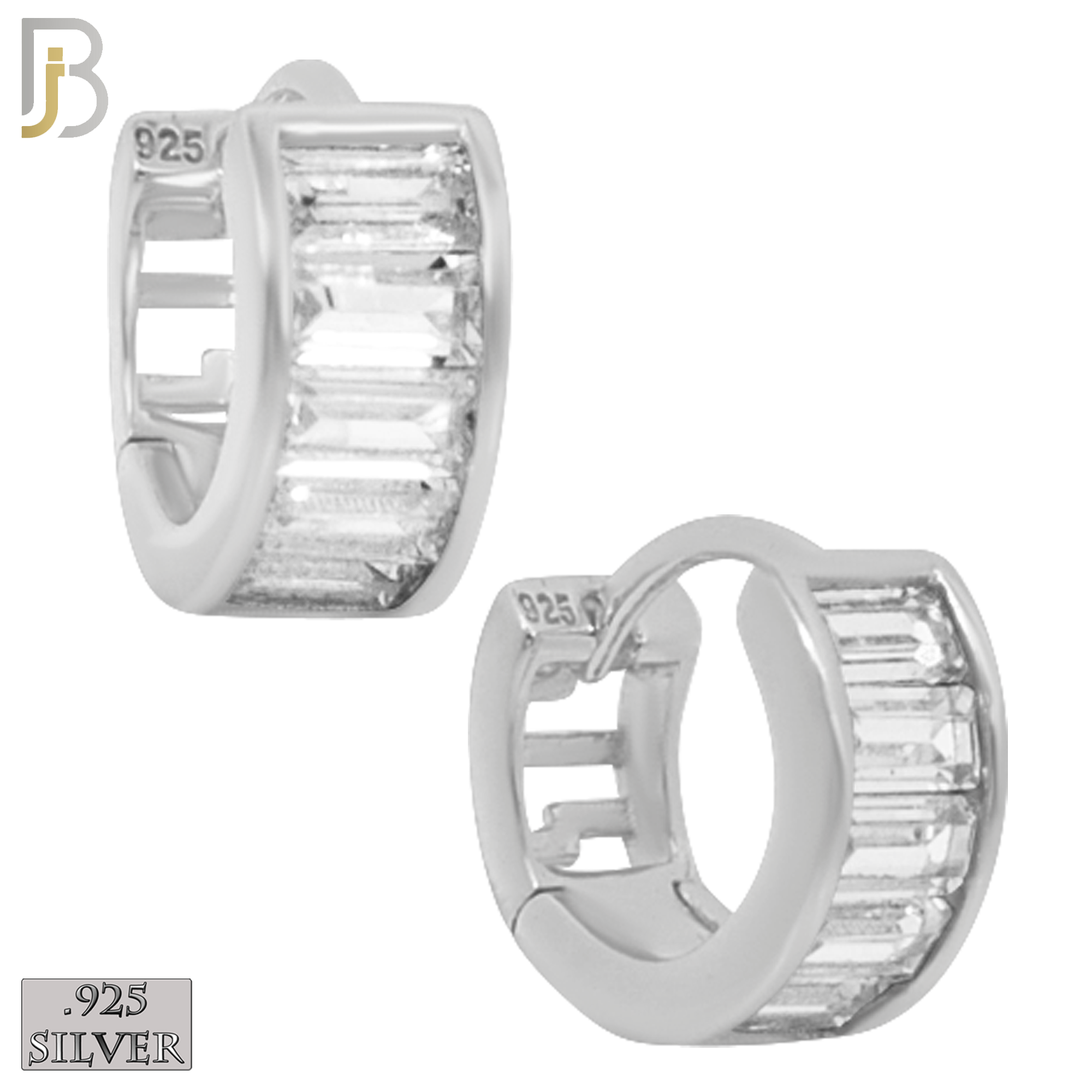 925-ES179 - .925 Sterling Silver Curve Design Huggies Earring with Baguette Zircon image 1