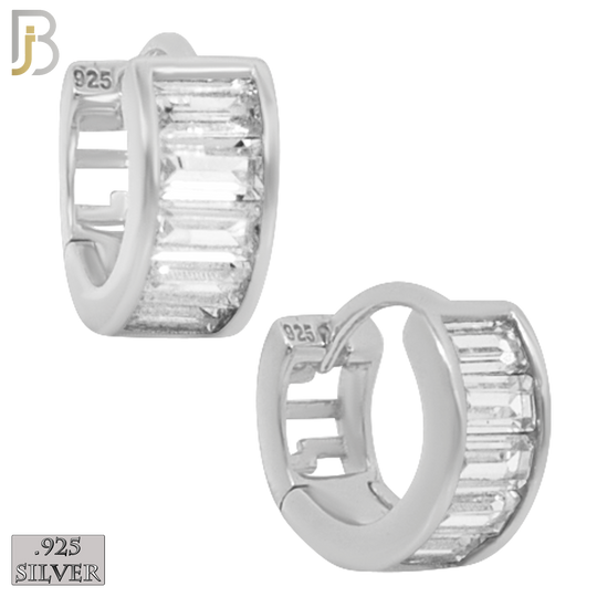 925-ES179 - .925 Sterling Silver Curve Design Huggies Earring with Baguette Zircon image 1