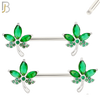 NP63- 316L Surgical Steel Leaf with CZ Design Externally Threaded Nipple Rings (Sold as Pair) image 3