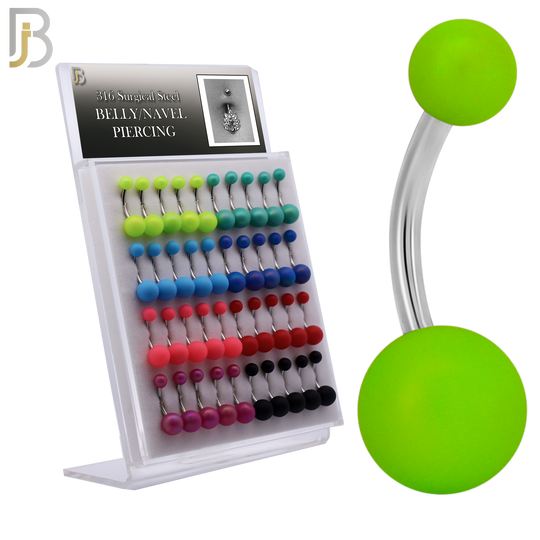 PK-NB102 - 316L Surgical Steel Different Color Balls Designs Banana Belly Ring Pack of 40 image 0