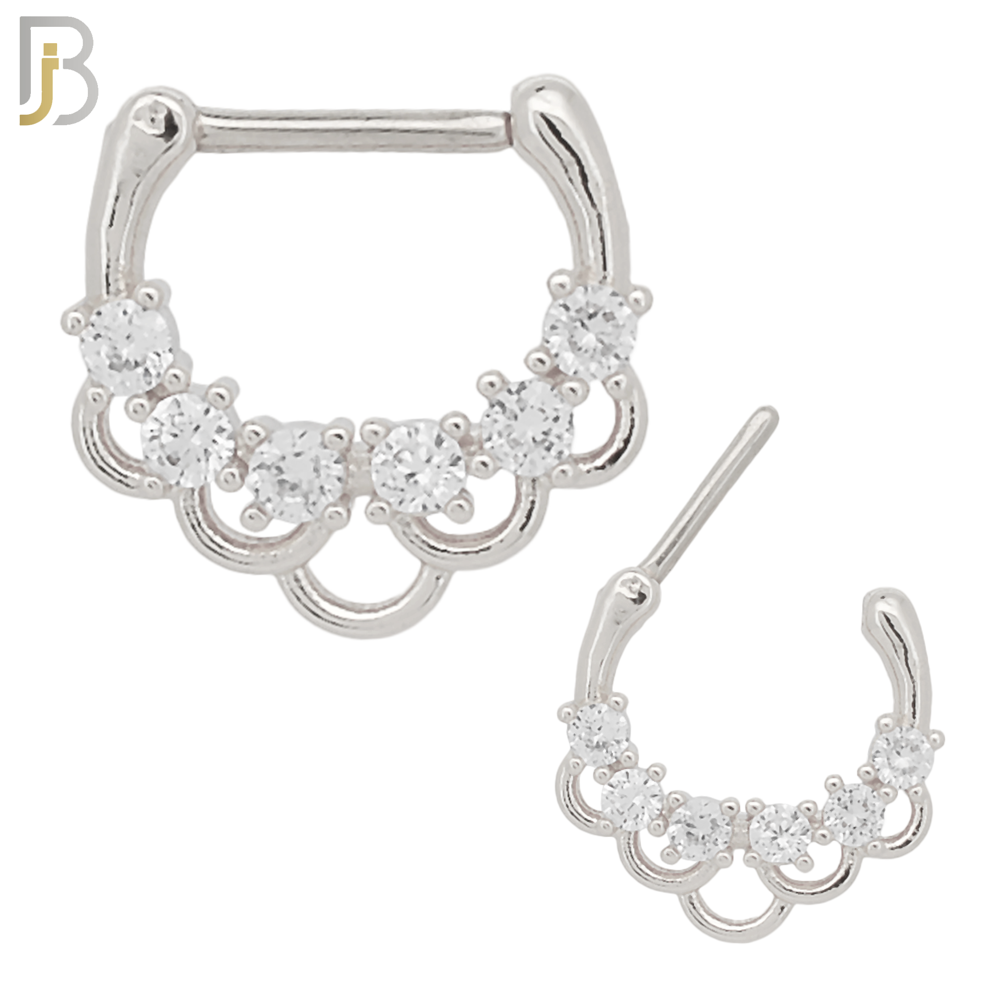 CT74 - 316 Surgical Steel Six Zircon Nose Clicker for Septum Piercing (PACK OF 6) image 0