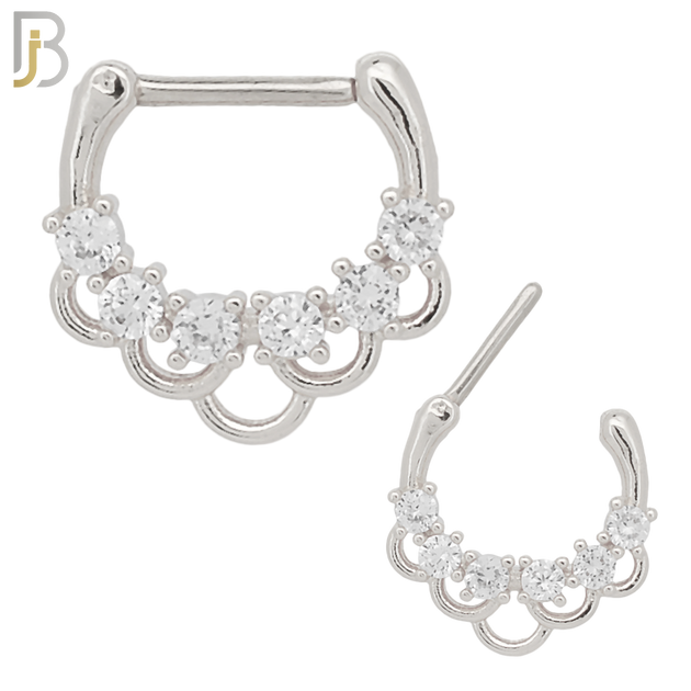 CT74 - 316 Surgical Steel Six Zircon Nose Clicker for Septum Piercing (PACK OF 6) image 0