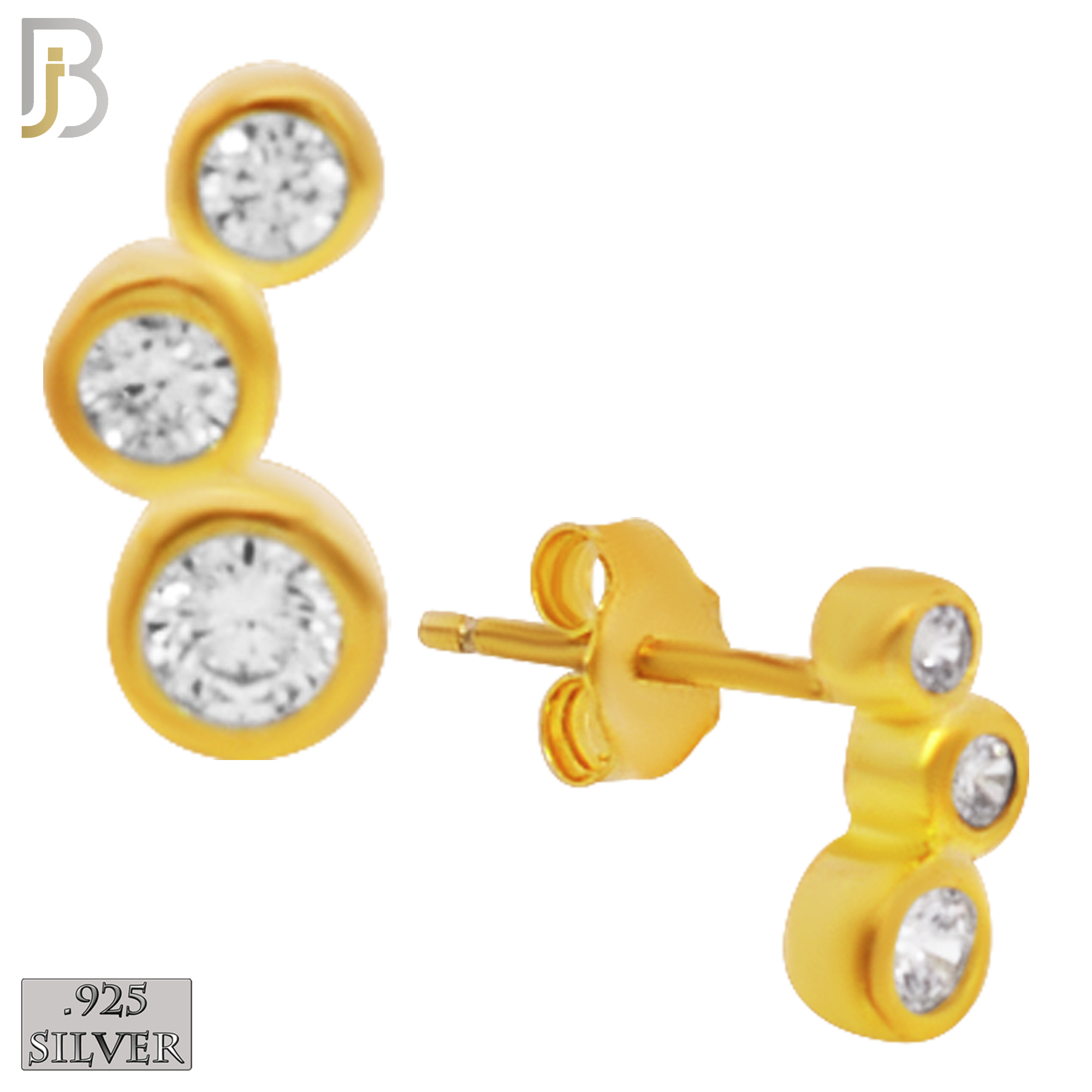 925-ES150 - .925 Sterling Silver 3 Bezel Round Design with Zircon Design Earring Stud image 2