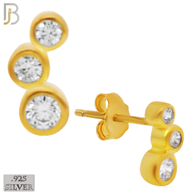 925-ES150 - .925 Sterling Silver 3 Bezel Round Design with Zircon Design Earring Stud image 2