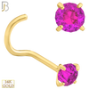 14-NR03YPS-22 - 22g-14k Yellow Gold Nose Screw with Pink Sapphire in Prong Setting image 4