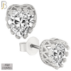 925-ES64 - .925 Sterling Silver Heart Crown Design  Prong Zircon Earring Stud image 1
