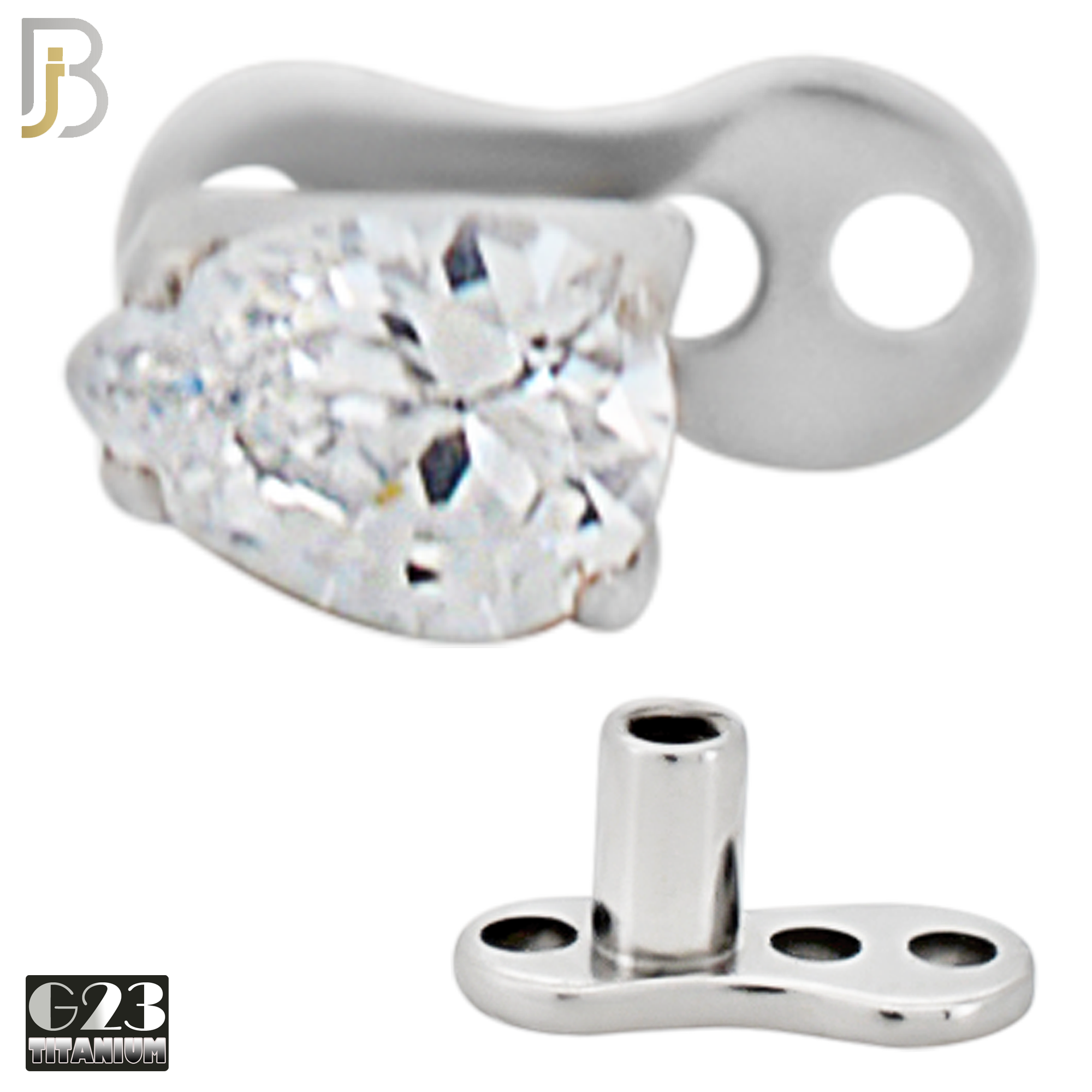 G23-DM20 - G23 Titanium Anchor with Surgical Steel Pear Shaped Clear CZ Dermal Top image 2