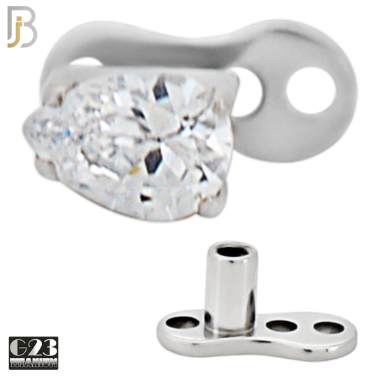 G23-DM20 - G23 Titanium Anchor with Surgical Steel Pear Shaped Clear CZ Dermal Top image 2