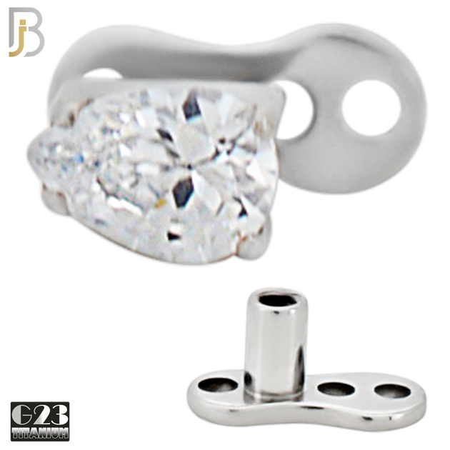 G23-DM20 - G23 Titanium Anchor with Surgical Steel Pear Shaped Clear CZ Dermal Top image 2