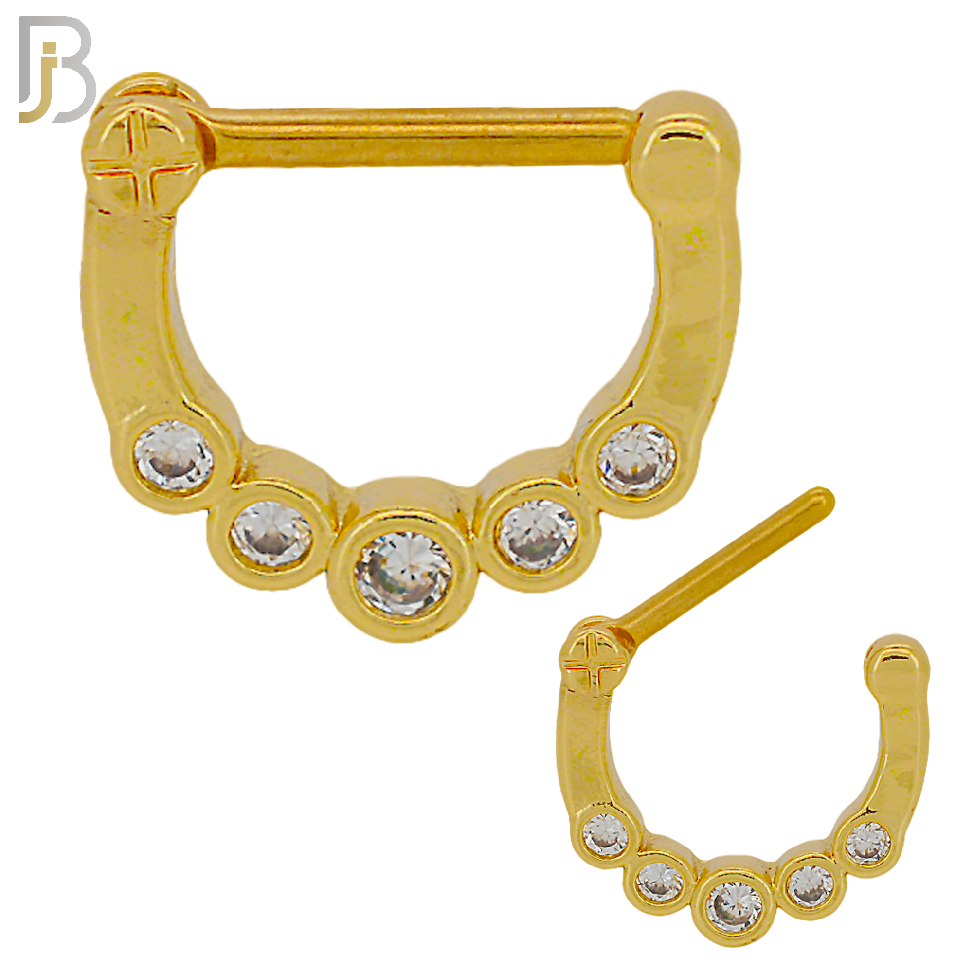 CT81 - 316 Stainless Steel Septum Clicker with CZ Gems Nose Rings (PACK OF 6) image 1
